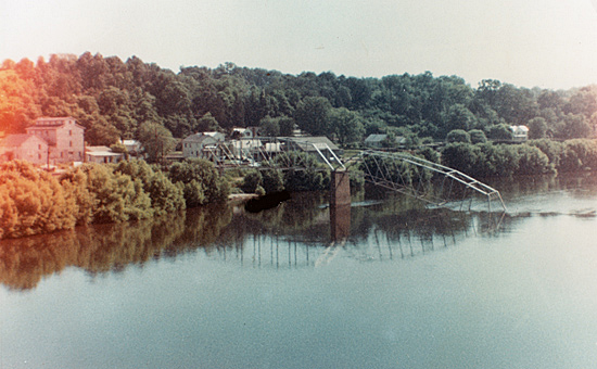 The James River bridge at Scottsville after being dynamited in August 1968.